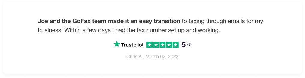 GoFax 5-star review about email to fax